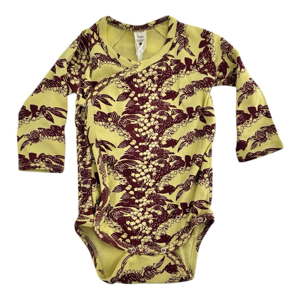 Kate Quinn Long Sleeve Wrap Bodysuit size 18-24 Months Unisex Yellow Floral NWT